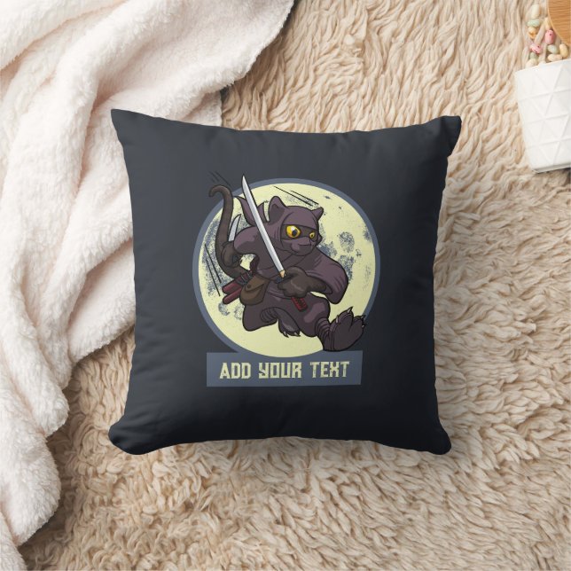 Jumping Black Cat Ninja Custom Text Animal Artwork Cushion (Blanket)