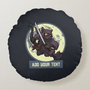 Jumping Black Cat Ninja Custom Text Animal Artwork Round Cushion