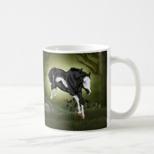 Jumping Black White Overo Paint Horse Art Coffee Mug