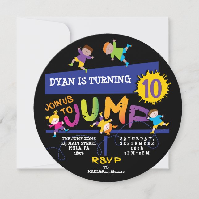 Jumping Bounce Neon Birthday Party Invitation (Front)