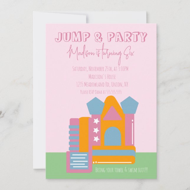 Jumping Bouncing Party Bounce House Birthday  Pink Invitation (Front)