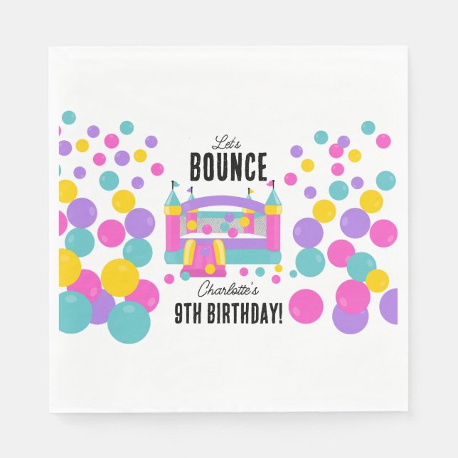 Jumping Bouncy Castle Girls Birthday Party Napkin (Front)