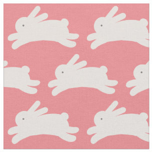 Jumping Bunny Pattern Pink Fabric