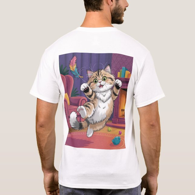 Jumping Cat Fun | Cute and Cheerful Pet Artwork T-Shirt (Back)