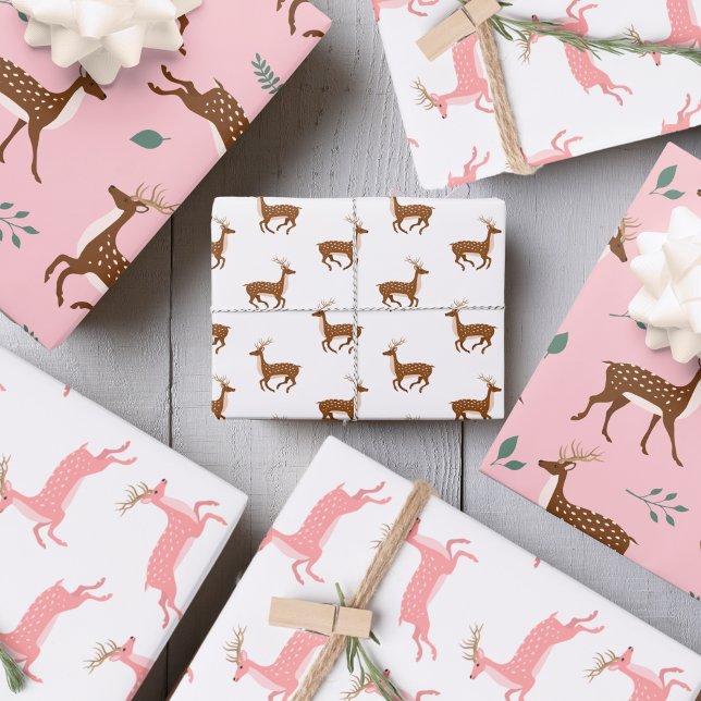 Jumping Deer and leaves Wrapping Paper Sheet (Jumping Deer and leaves Wrapping Paper Sheets)