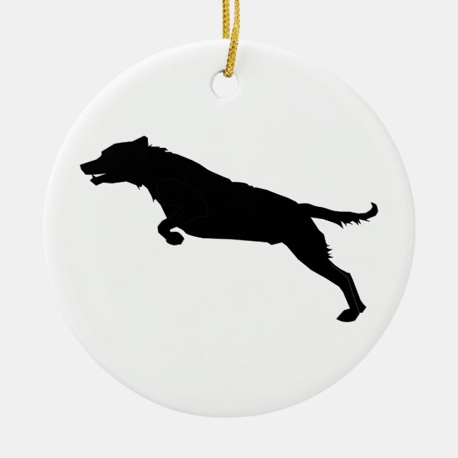 Jumping Dog Silhouette Ceramic Tree Decoration (Front)