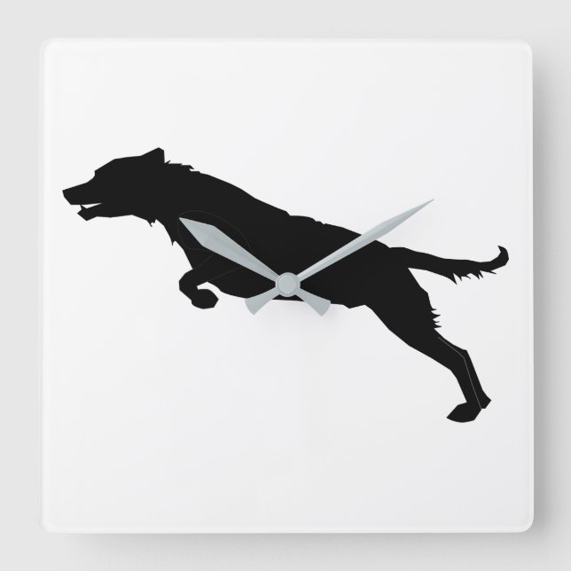 Jumping Dog Silhouette Square Wall Clock (Front)