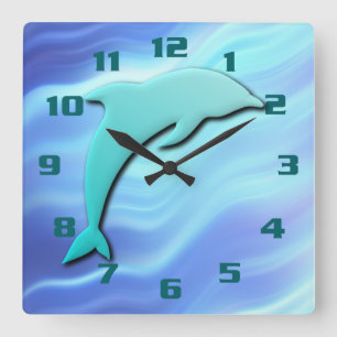 Jumping Dolphin 3D effect Cool Blue Square Wall Clock