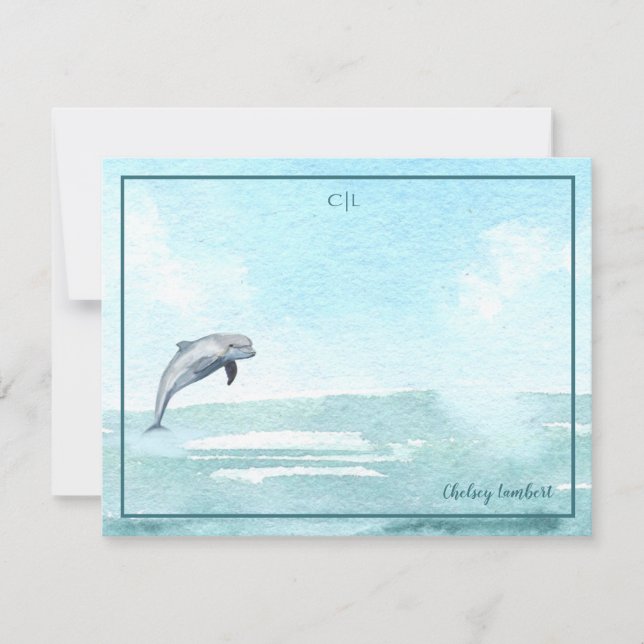 Jumping Dolphin Custom Personalised Monogram Card (Front)