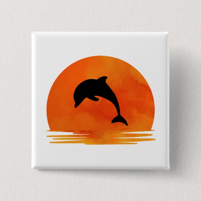 Jumping Dolphin Silhouette on Button (Front)