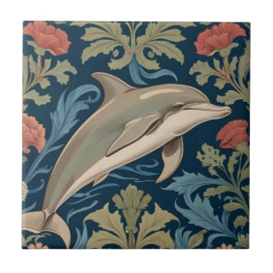 Jumping Dolphin William Morris style Right facing Tile