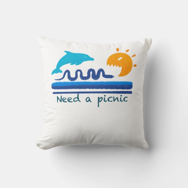 Jumping Dolphins Beach Illustration Textured Brush Cushion (Front)