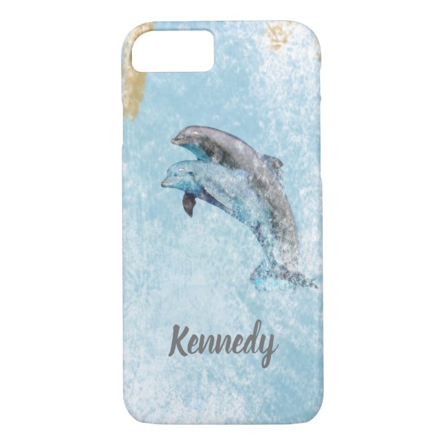 Jumping Dolphins Coastal Theme Art Case-Mate iPhone Case (Back)
