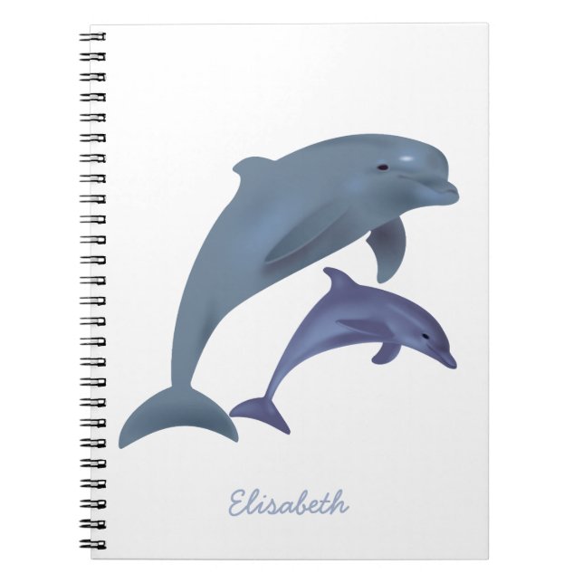 Jumping dolphins illustration name notebook (Front)