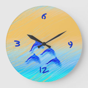 jumping dolphins - large clock