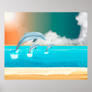 Jumping Dolphins Poster