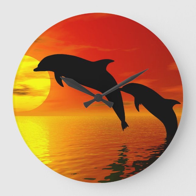Jumping Dolphins Sunset Wall Clock (Front)