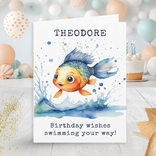 Jumping Fish Colorful Kids Birthday Personalized Card