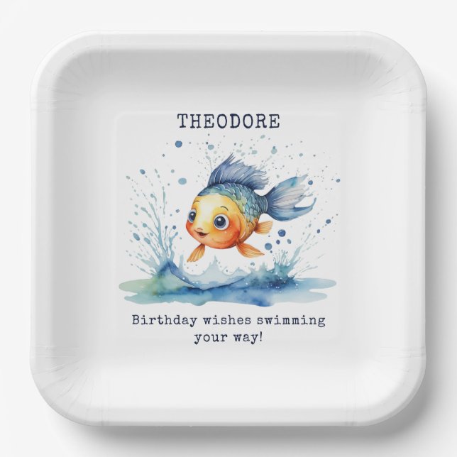Jumping Fish Colourful Kids Birthday Party Custom Paper Plate (Front)