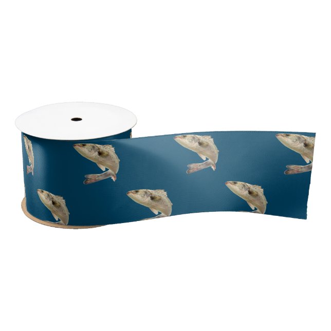 Jumping Fish on Blue Satin Ribbon (Spool)