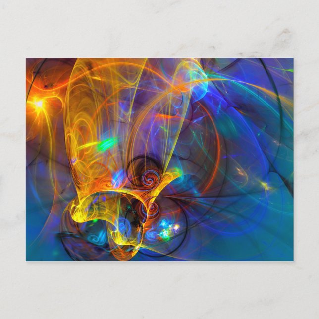 Jumping fish Sunset - colourful digital abstract a Postcard (Front)
