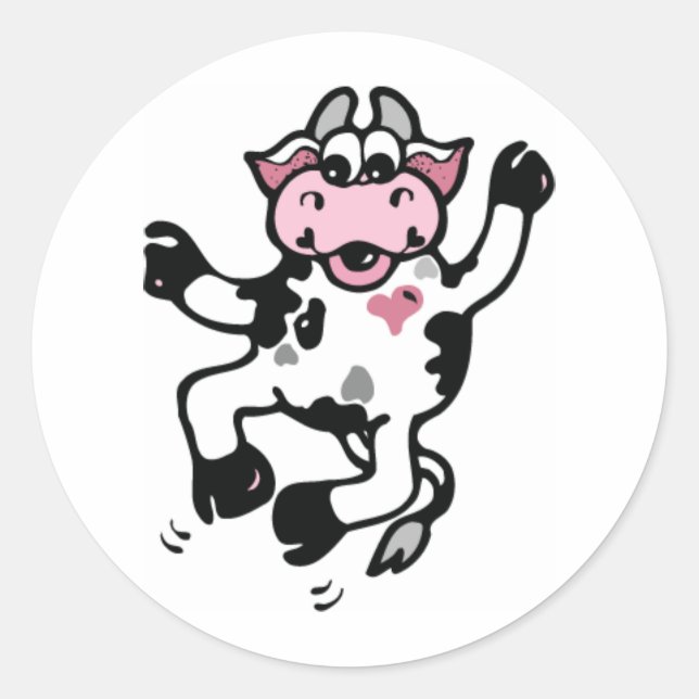 Jumping for Joy Cow Classic Round Sticker (Front)
