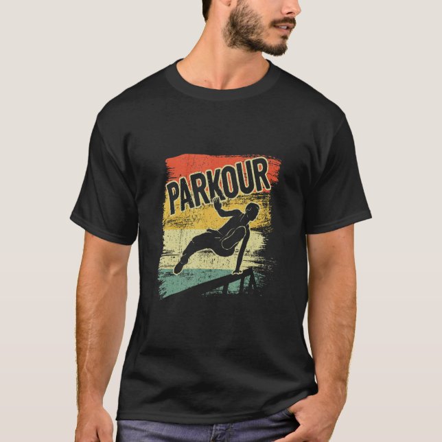 Jumping Freestyle Free Runner Traceur Retro Parkou T-Shirt (Front)