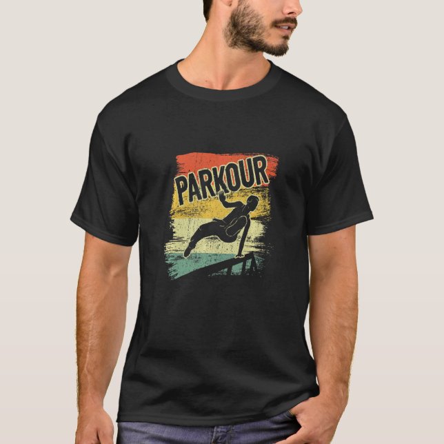 Jumping Freestyle Free Runner Traceur Retro Parkou T-Shirt (Front)