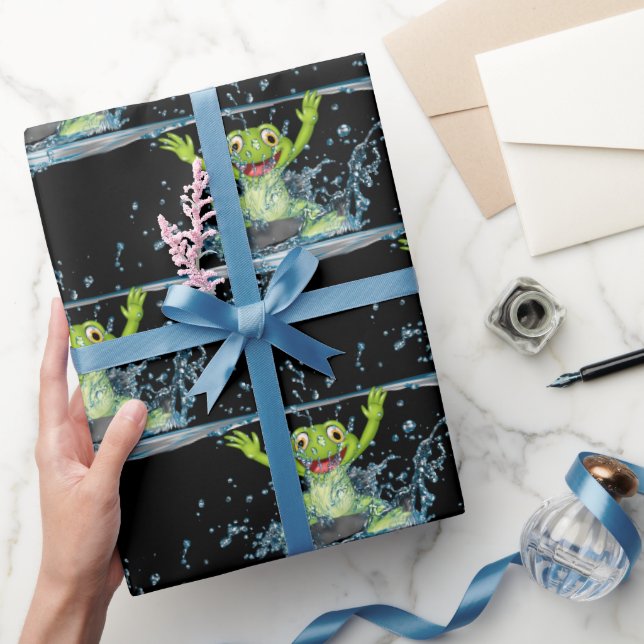 Jumping Frogs In Water Splash Wrapping Paper (Gifting)