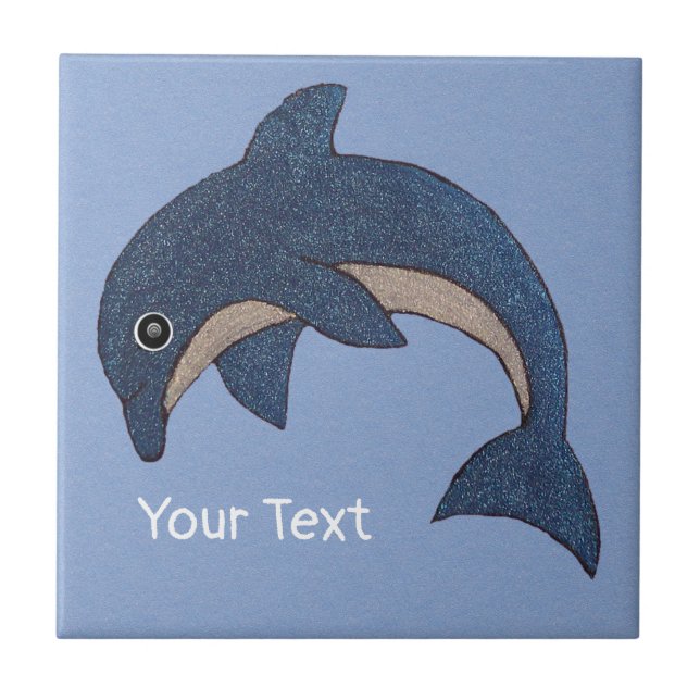 Jumping Glittery Dark Blue White Dolphin Swirl Eye Tile (Front)
