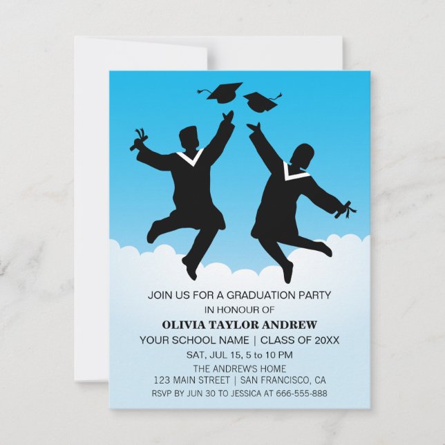 Jumping Graduates Graduation Party Invitation (Front)