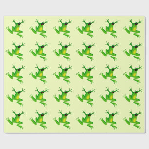 JUMPING GREEN FROG PATTERN WRAPPING PAPER