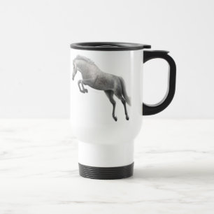 Jumping Grey Horse Travel Mug