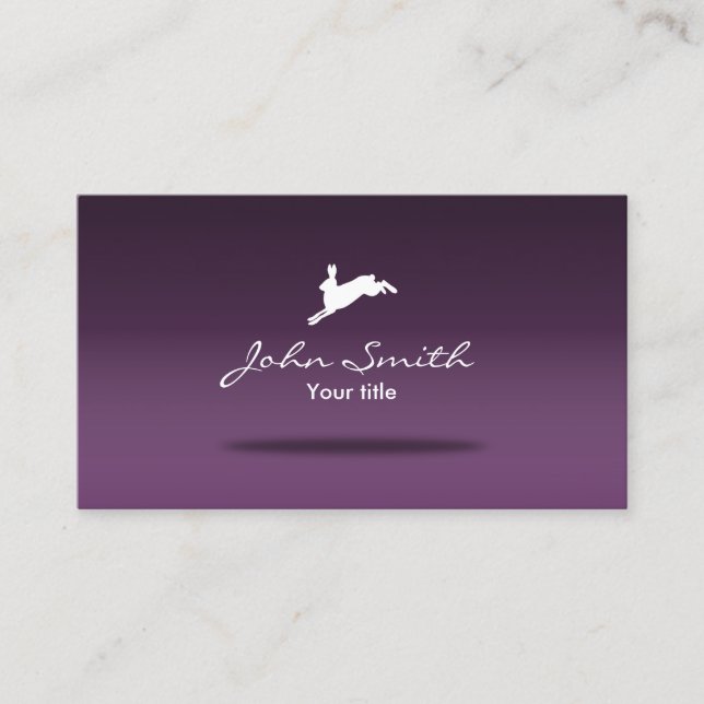 Jumping Hare Cute Rabbit Logo Purple Business Card (Front)