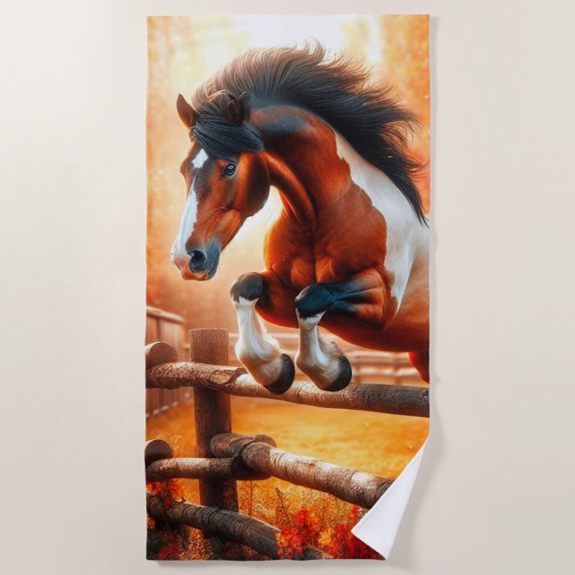 Jumping Horse Beach Towel (Front)