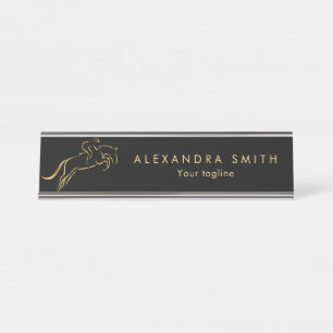 Jumping Horse   Horseback Riding   Horse Trainer Desk Name Plate