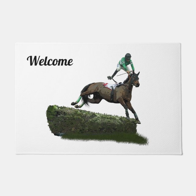 Jumping Horse Jockey In Green Door Mat (Front)