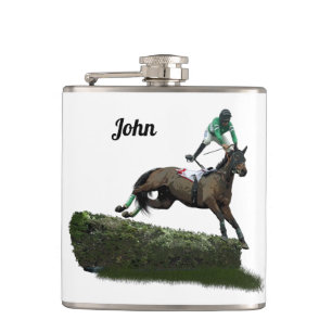 Jumping Horse Jockey In Green Drink Flask