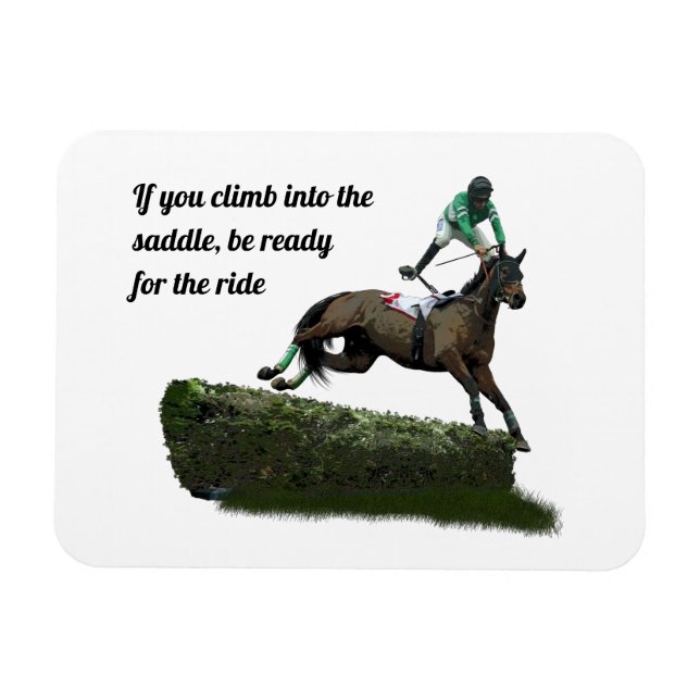 Jumping Horse Jockey In Green Flexible Magnet (Horizontal)