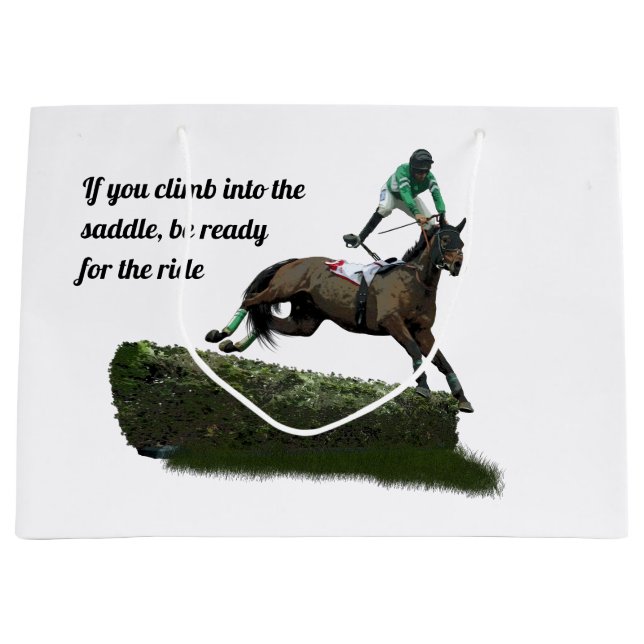 Jumping Horse Jockey In Green Gift Bag (Front)