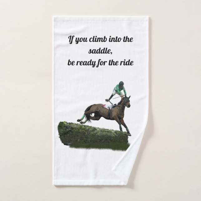 Jumping Horse Jockey In Green Hand Towel (Hand Towel)