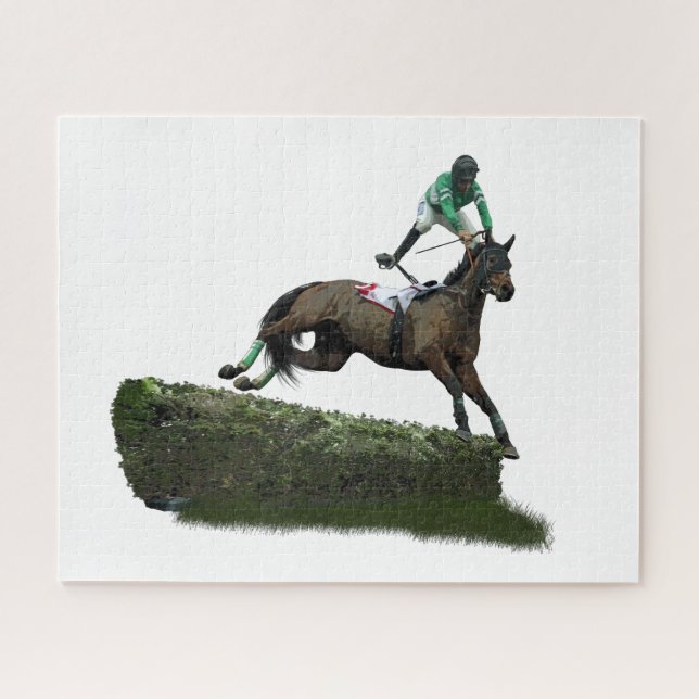 Jumping Horse Jockey In Green Jigsaw Puzzle (Horizontal)