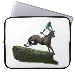 Jumping Horse Jockey In Green Laptop Sleeve