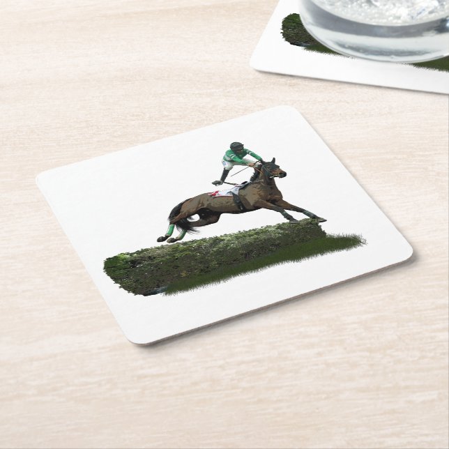 Jumping Horse Jockey In Green Paper Coaster (Angled)
