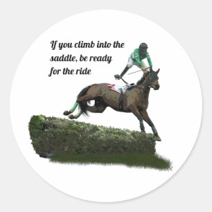 Jumping Horse Jockey In Green Stickers