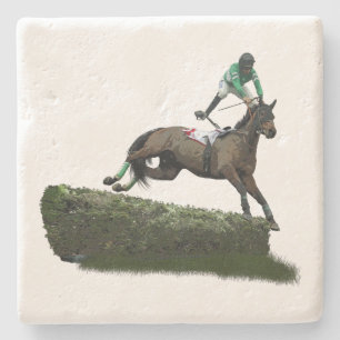 Jumping Horse Jockey In Green Stone Coaster