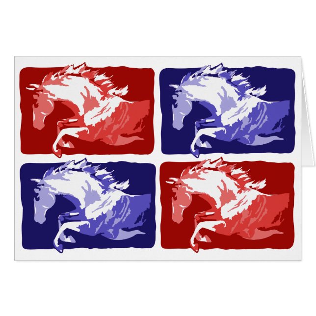 jumping horses block print in red and blue (Front Horizontal)