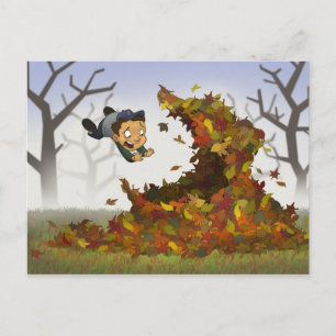 “Jumping into Leaves” Postcard