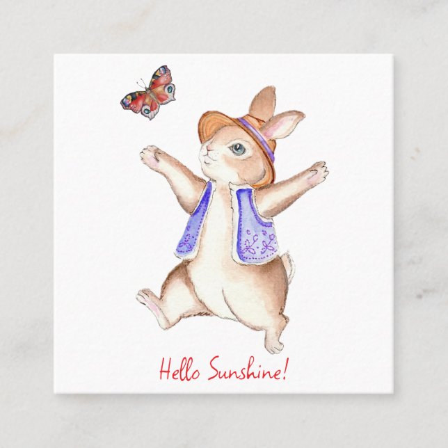 Jumping into Spring Bunny Flat Note Card (Front)