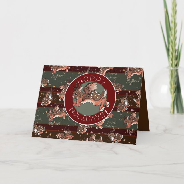 Jumping Jackalope Hoppy Holidays Holiday Card (Front)